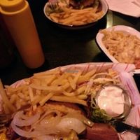 Mad Dawg, side of macaroni cheese and mushroom burger.  at The Flying Duck in Glasgow