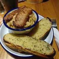 The famous macaroni with facon topping. Yum! at The Flying Duck in Glasgow