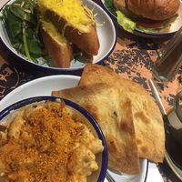 Mac & Cheese, Cheesy Garlic Bread, Seitan Burger at The Flying Duck in Glasgow