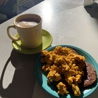 Tofu scramble, impossible sausage and soy milk vanilla late   at Overlook Grill in Las Vegas