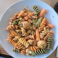 Veggie "meat"balls with pasta at O Riquim in Povoacao