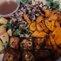 Custom Harvest Bowl: kale, wild rice, apples, sweet potato, tofu, almonds, and balsamic vinaigrette at sweetgreen in Schaumburg