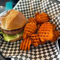 Impossible burger with sweet potato friess  at Lost In Taste in Christiansburg