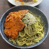 Pesto con anticuchos (seitán)  at Satiba Therapy Coffee Shop in Arequipa