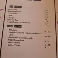 Drinks menu (oat milk available) at Space Runcorn in Runcorn