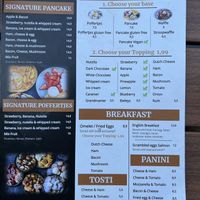 Pancake menu  at Pancake Company in Amsterdam