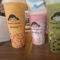 Mango milk tea, strawberry milk tea, matcha milk tea  at Little Boba Cafe in Sheffield