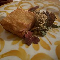 Potato terrine, Brussels sprouts, pickled mustard seeds  at V'italian in Copenhagen