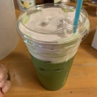 Dragon Queen: Matcha Latte, Rose, Vanilla, Strawberry Cold Foam, Oat Milk  at Cryptid Cafe in Moss