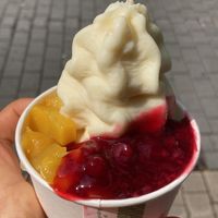 Small Soy froyo with berry compote, mango and dark chocolate  at YOMARO in Dortmund
