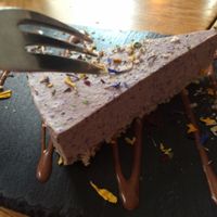 blueberry cheesecake - mine! :) at Gratitude Restaurant in Munich