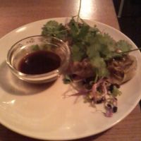 Wantan and erdnuss sauce at Gratitude Restaurant in Munich