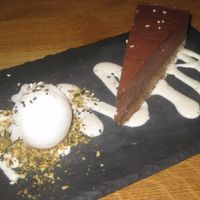 Chocolate cashew cheesecake at Gratitude Restaurant in Munich