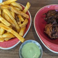 Gunpowder chips and onion bajis at Tikka Nation  in St Albans