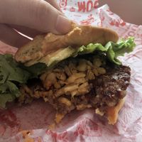 Got the vegan cheese burger has fried onions   at Moonburger in New Paltz