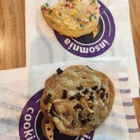 Vegan birthday cake and chocolate chip cookies at Insomnia Cookies in Arlington