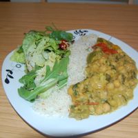 Chickpea and Butternut Squash Stew, salad and rice at Natura Cafe in South East London