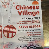 Menu at Chinese Village in Pitlochry