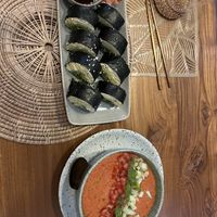 Gazpachio and raw coconut Susi  at Shalimar Restaurant in Koh Phangan