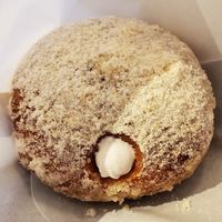 Vegan freshly-fried Hase Bread, stuffed with a generous amount of soy whipped cream. Hot on outside, cold on inside. Amazing, truly! at Luna Burger  in Kamakura