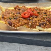Dirty veggie loaded fries (swapped with vegan cheese)   at The Waterfront in Perranporth