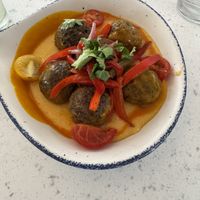 Vegan meatballs on cheddar gritss  at Disneyland - River Belle Terrace   in Anaheim