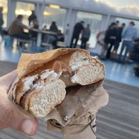 Vegan original bagel with bacon and cream cheese   at Green Bagel Café in Ajaccio