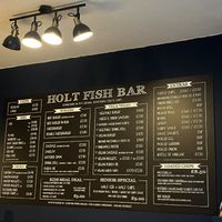 Menu with lots of vegan options  at Holt Fish Bar in Holt