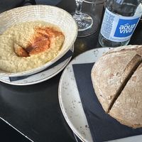 Bread and hummus   at Distrikt in Skopje