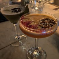 Sister golden hair on the right and House Pisco Sour on the left at Fortune in Portland