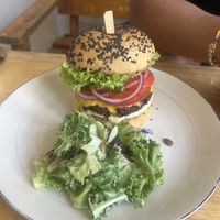 The homeade burger with cheese saus  at Phyto Bistro in Nha Trang