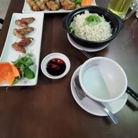 Salty, chilli rice, "meat" pieces and stuffed tofu at Nhà Hàng Chay Bụt Việt in Nha Trang