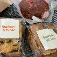 Berry chocolate doughnut and walnut banana and cranberry scones   at Sunday Vegan in Tokyo