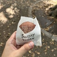 Donut with chocolate cream inside  at Sunday Vegan in Tokyo