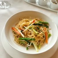Stir fried rice noodles w vegetables at Lung King Heen in Hong Kong Island