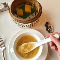 Sweetened pelted wheat cream w peanuts and steamed snow date puddings at Lung King Heen in Hong Kong Island