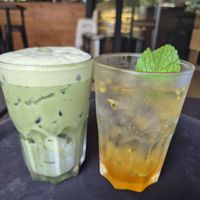 Macha latte and passionfruit spritz at The Habitat Cafe and Retail in Penang
