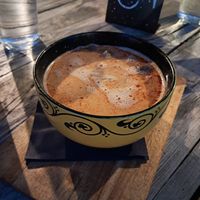 The coconut-mushroom soup was great, thai flavoured, warming and  spicy at Valhalla Wine & Coffee, kafejnīca in Liepaja