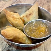 Veg samosas   at En Root in South West London