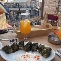 Vine leaves stuffed with rice (the yogurt on the side is not vegan), perfect!  at Mpogiata - Μουσική Μπογιατα in Afytos