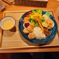 Pumpkin soup and the vegan plate. at Coco Hana in Kyoto