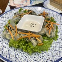 Spinach dumplings and salty caramel cakee  at Healthy Mania - Central Floresta in Phuket