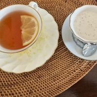 Sri Lankan tea and tapioca sweet  at Yam Kitchen in Miyazaki