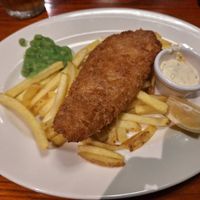 Heerlijke fish and chips volledig lactosevrij. at Filling Station  in Edinburgh