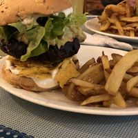 Black bean burger  at Vegan Bunker in Santiago
