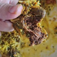(Creepily realistic) 'Lamb' biryani at Petiole Cafe in Janabiyah