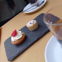 Crostatina cioccolato e cocco; dolcetto crema chantilly e lampone at 4 Amici al Bar in Livorno