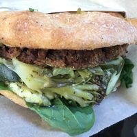Schiacciata col Burger di lenticche at 4 Amici al Bar in Livorno