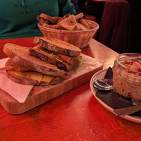 Vegan croque-monsieur and mushroom-lentil spread at Brasserie Roue Libre - Brewpub in Strasbourg