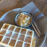 Waffel mit Apfelkompott at Strandschuppen in Busum